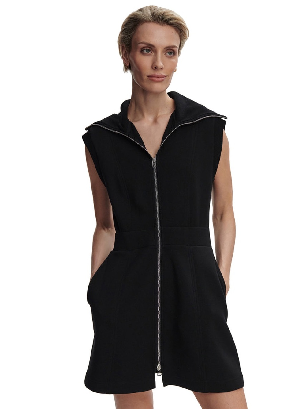 Varley Rebecca Zip Through Dress Size M DoubleSoft Black